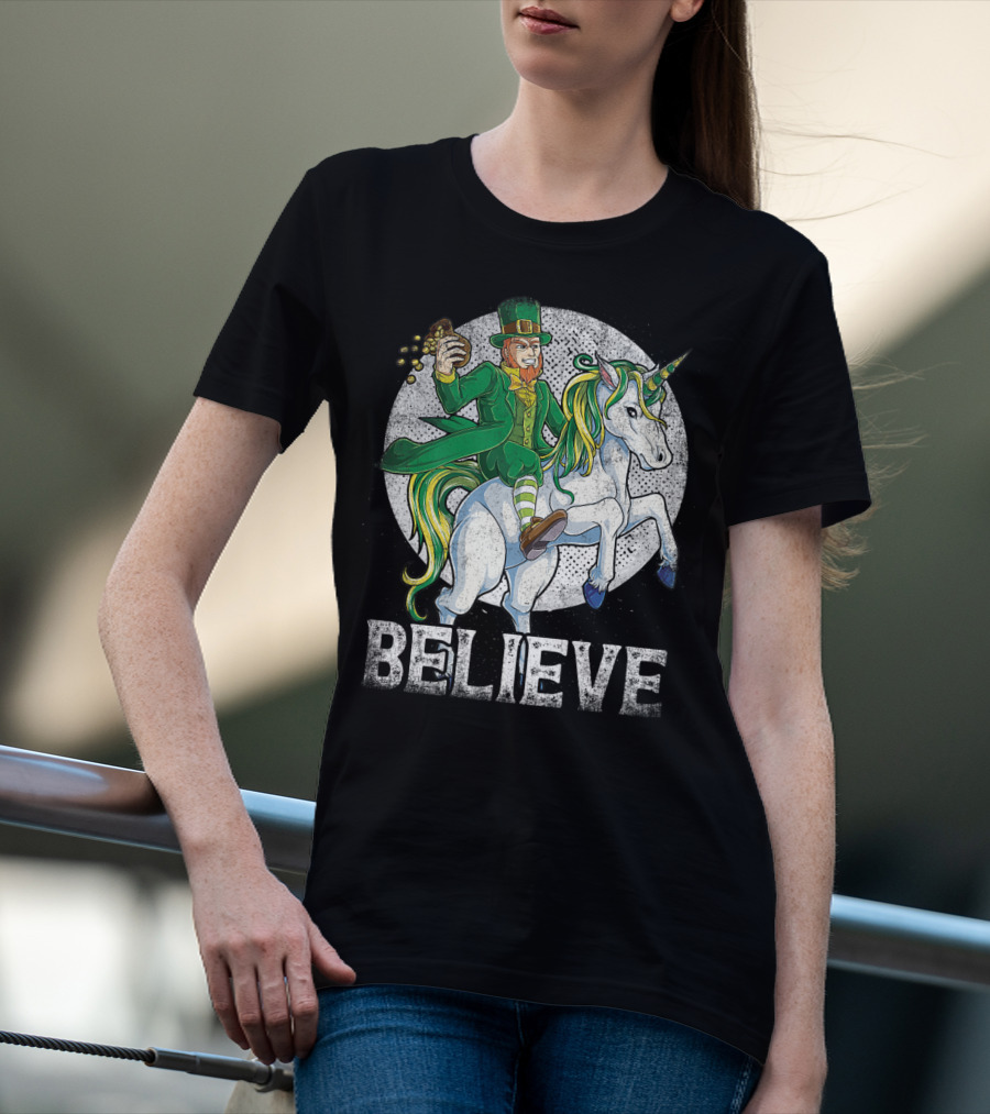 Believe Lepricorn Leprechaun Unicorn St Patricks Day R8 T-Shirt
