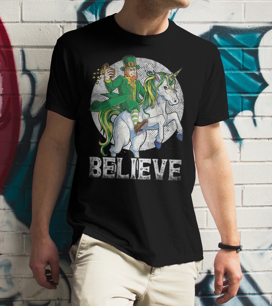 Believe Lepricorn Leprechaun Unicorn St Patricks Day R8 T-Shirt