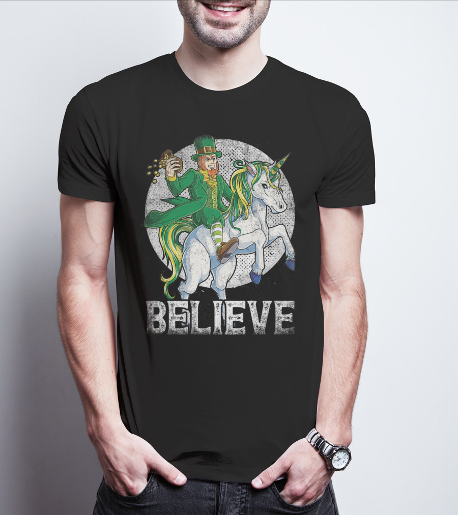 Believe Lepricorn Leprechaun Unicorn St Patricks Day R8 T-Shirt