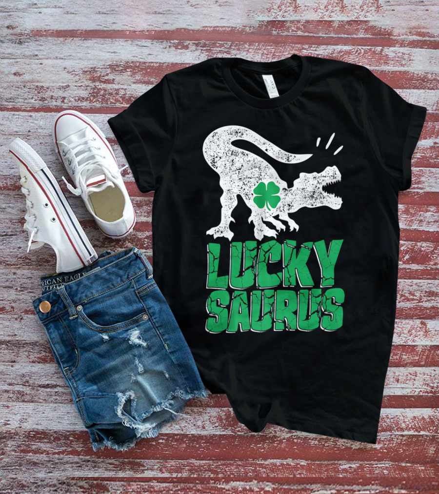 Lucky Saurus Irish Dinosaur Rex T-Shirt