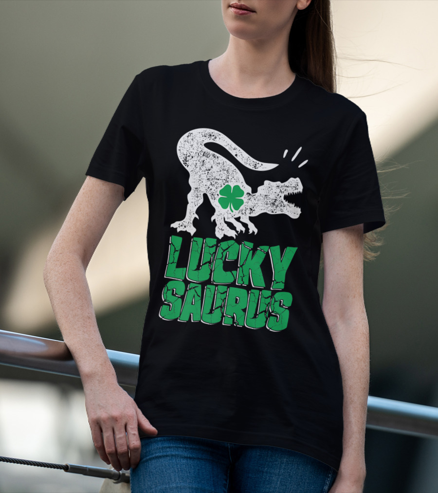 Lucky Saurus Irish Dinosaur Rex T-Shirt