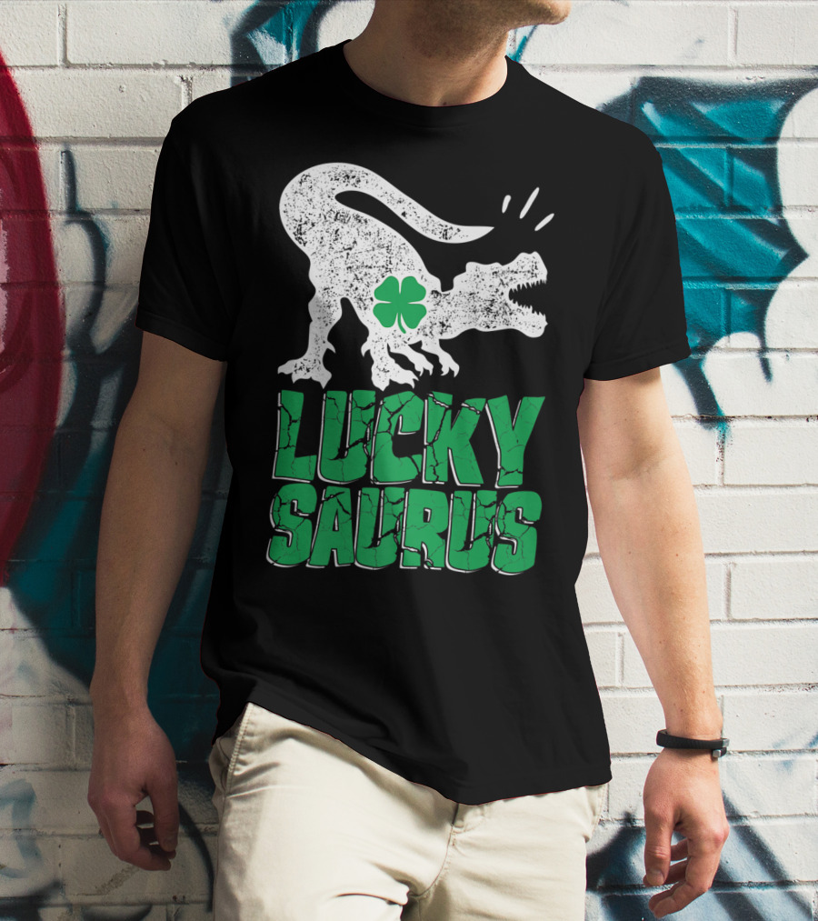 Lucky Saurus Irish Dinosaur Rex T-Shirt