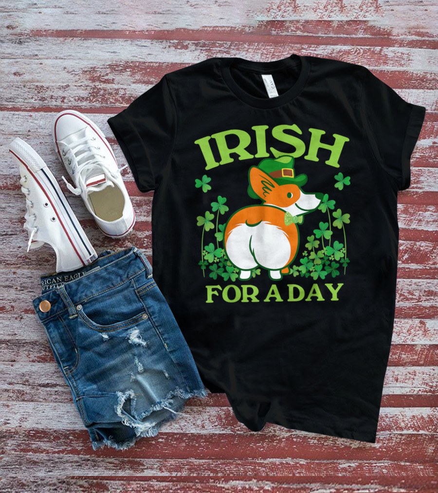 Irish For A Day Pembroke Welsh Corgi St Patrick's Shamrock Hat T-Shirt