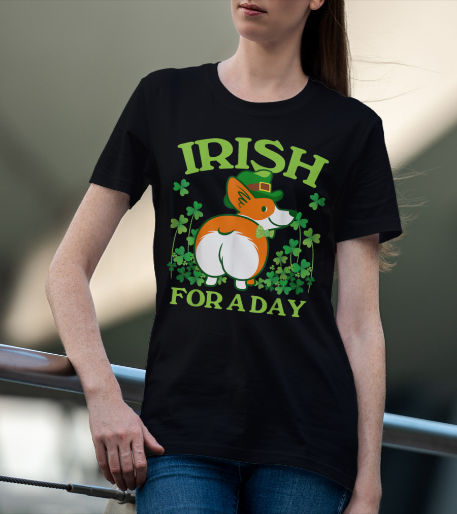 Irish For A Day Pembroke Welsh Corgi St Patrick's Shamrock Hat T-Shirt