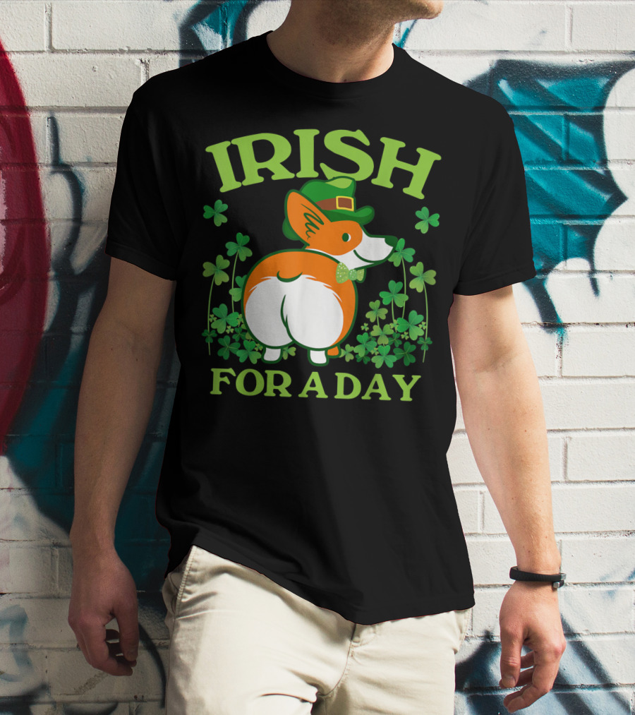 Irish For A Day Pembroke Welsh Corgi St Patrick's Shamrock Hat T-Shirt