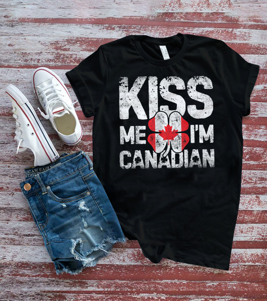 Kiss Me I'm Canadian St Patricks Day Shamrock Maple Leaf T-Shirt