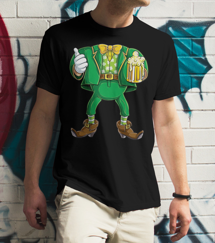 Leprechaun Costume St Patricks Day Men Beer Holding Foamy Mug And Thumbs Up T-Shirt