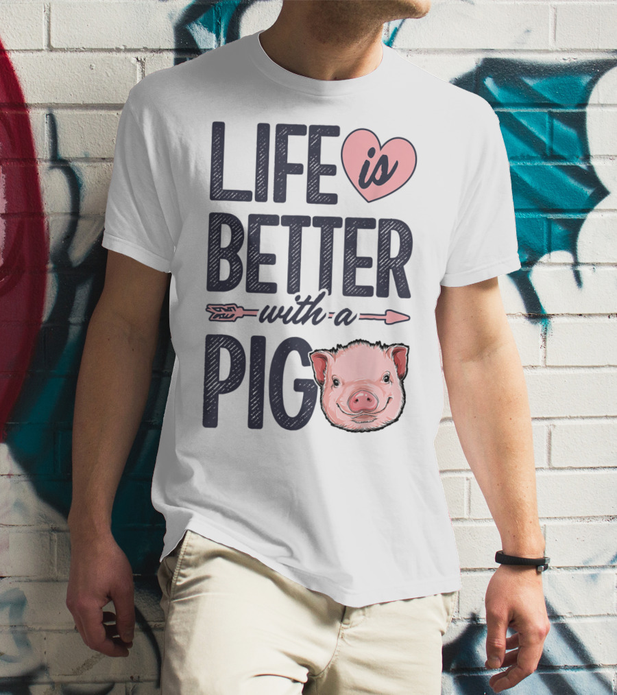 Life Is Better With A Pig Pigs Farm Farmer Pig Face Heart Arrow T-Shirt