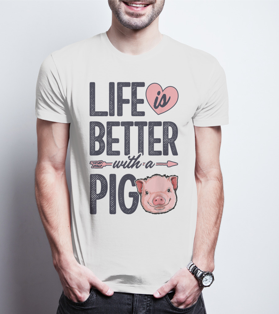 Life Is Better With A Pig Pigs Farm Farmer Pig Face Heart Arrow T-Shirt