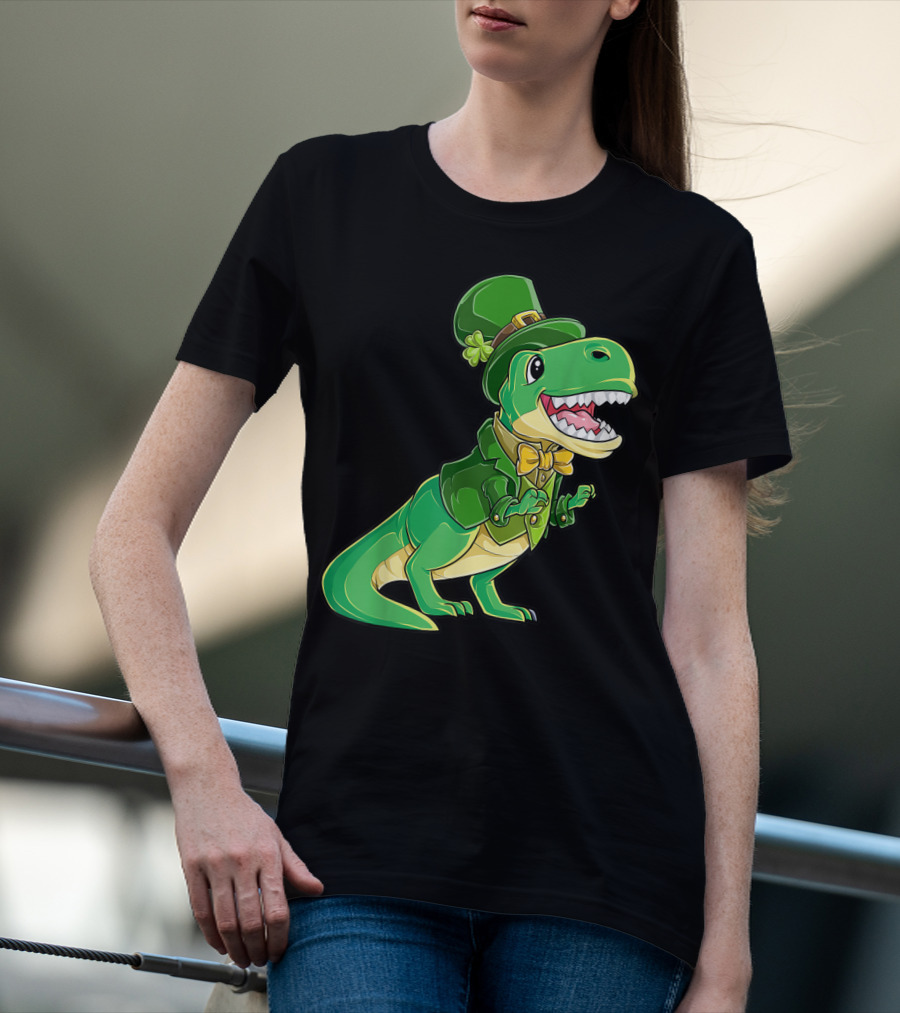 St Patricks Day Dinosaur Leprechaun Irish Boys T-Shirt
