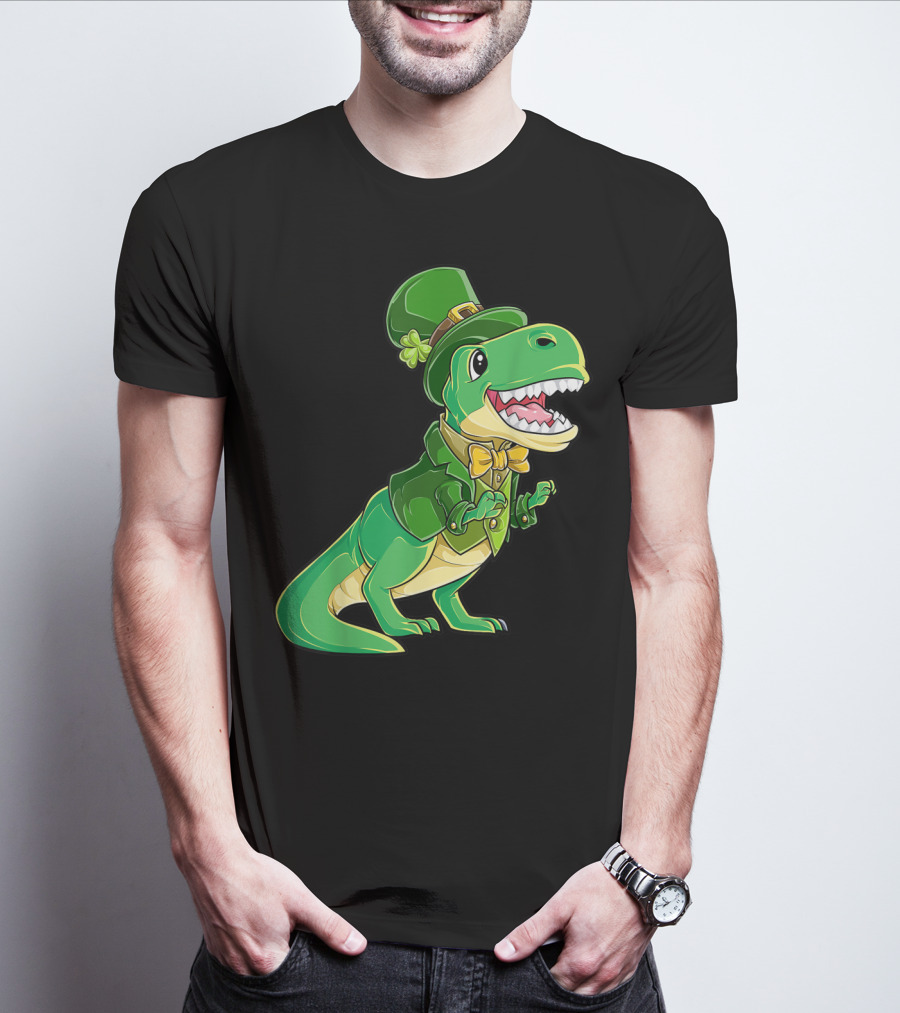 St Patricks Day Dinosaur Leprechaun Irish Boys T-Shirt