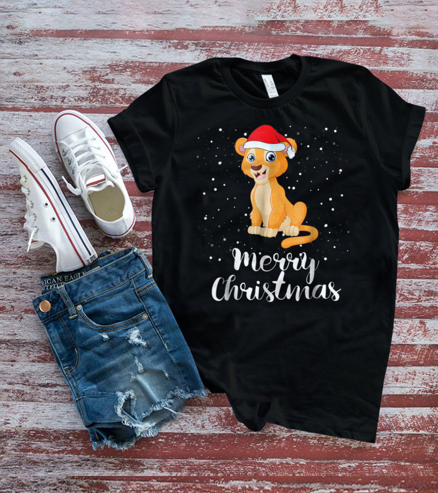 Lioness Merry Christmas Matching Family Group Santa Hat Snowfall T-Shirt