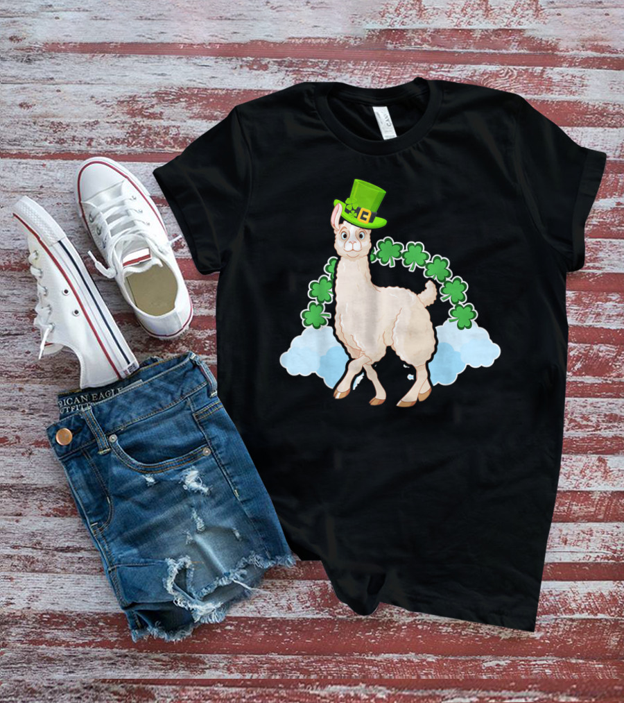 Llama St Patricks Day Rainbow Shamrocks Leprechaun Hat T-Shirt