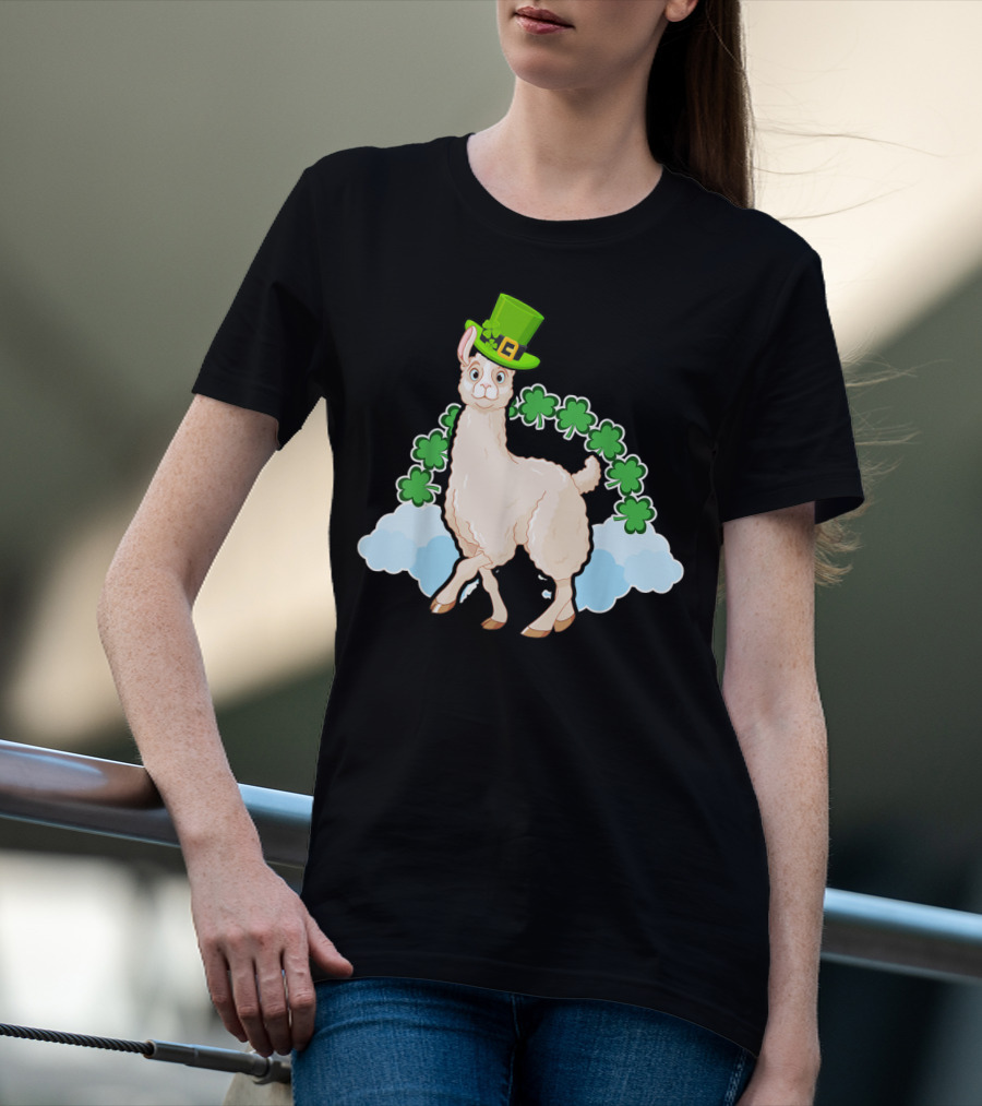 Llama St Patricks Day Rainbow Shamrocks Leprechaun Hat T-Shirt