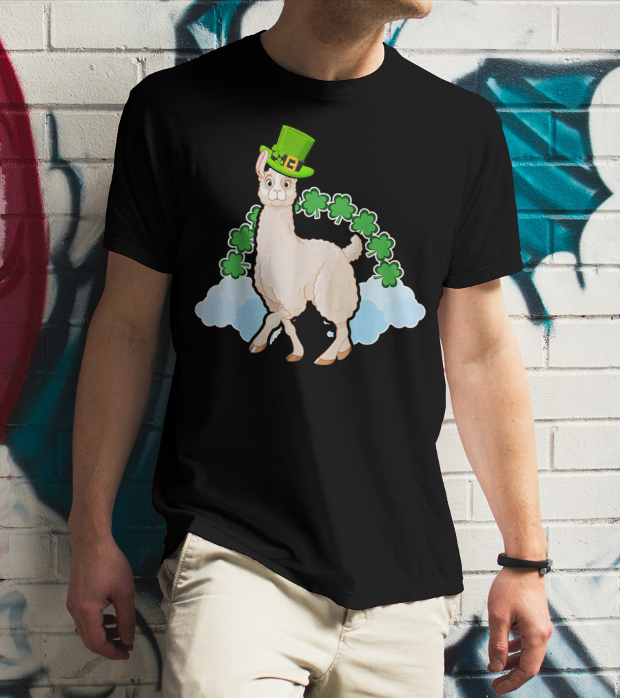 Llama St Patricks Day Rainbow Shamrocks Leprechaun Hat T-Shirt