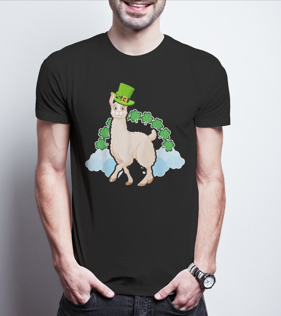 Llama St Patricks Day Rainbow Shamrocks Leprechaun Hat T-Shirt