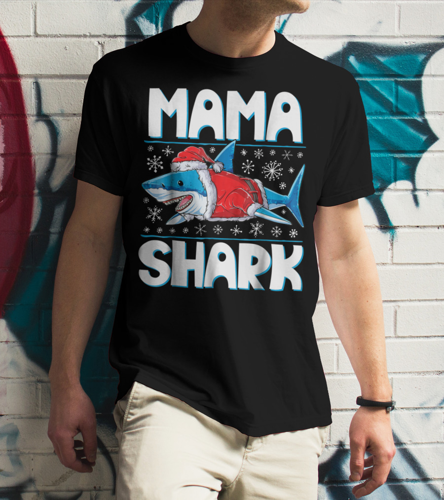 Mama Shark Santa Festive Snowflakes T-Shirt