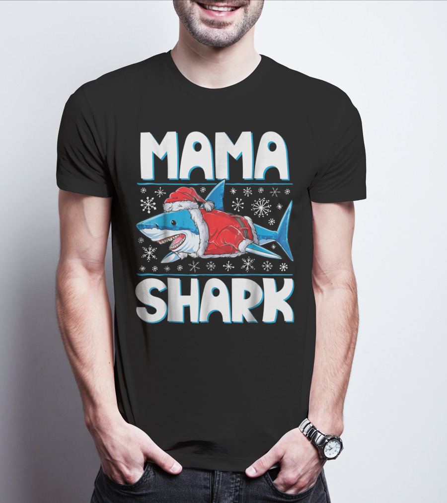 Mama Shark Santa Festive Snowflakes T-Shirt