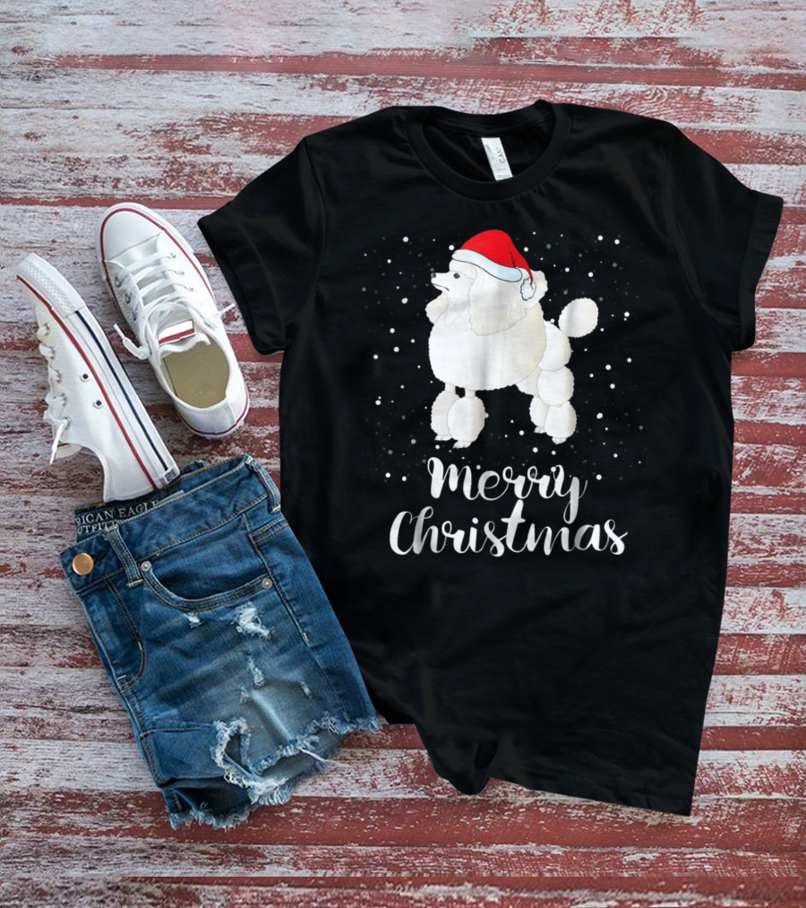 Merry Christmas Poodle Funny Santa Hat Matching Family Group T-Shirt