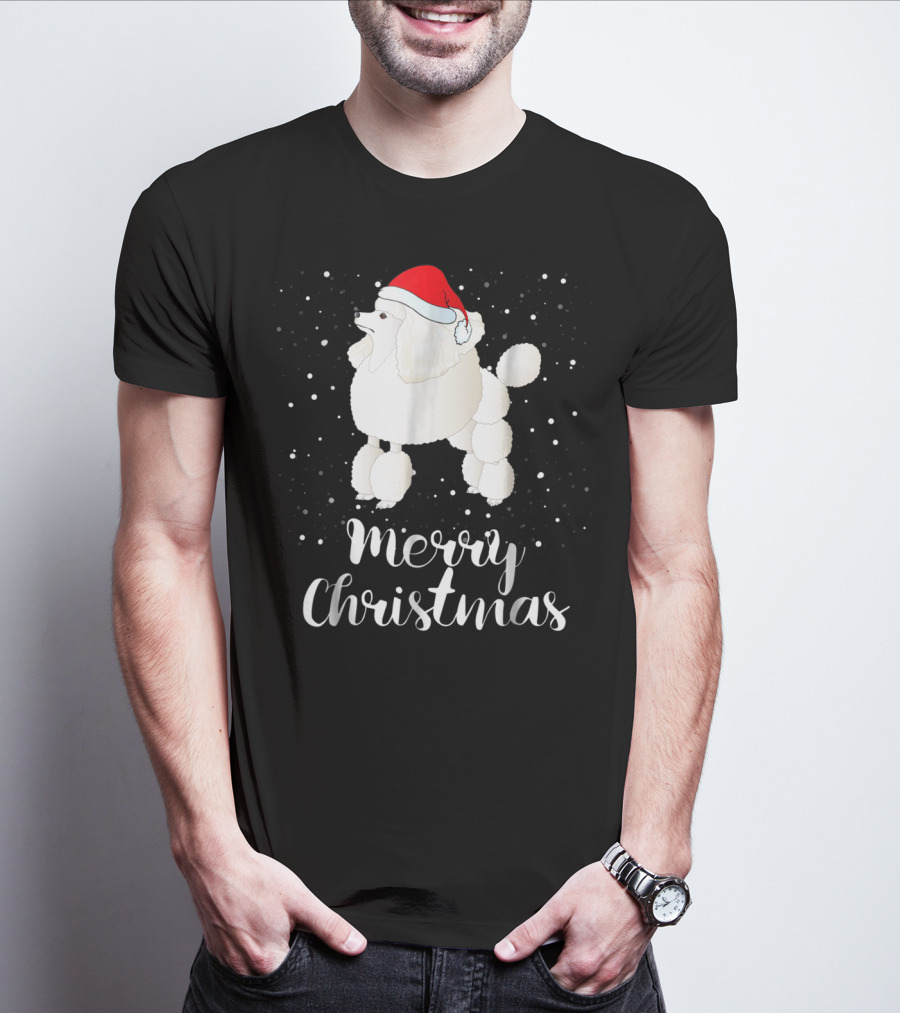 Merry Christmas Poodle Funny Santa Hat Matching Family Group T-Shirt