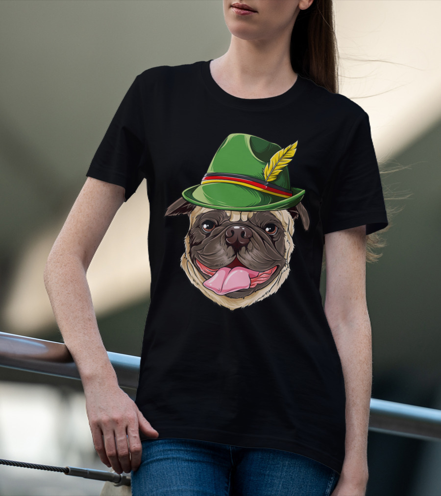 Pug Oktoberfest Pugtoberfest Boys Lederhosen Hat T-Shirt