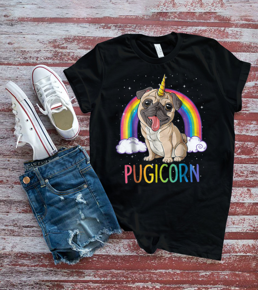 Pugicorn Pug Unicorn Kids Women Rainbow Galaxy T-Shirt