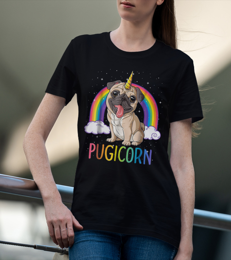 Pugicorn Pug Unicorn Kids Women Rainbow Galaxy T-Shirt