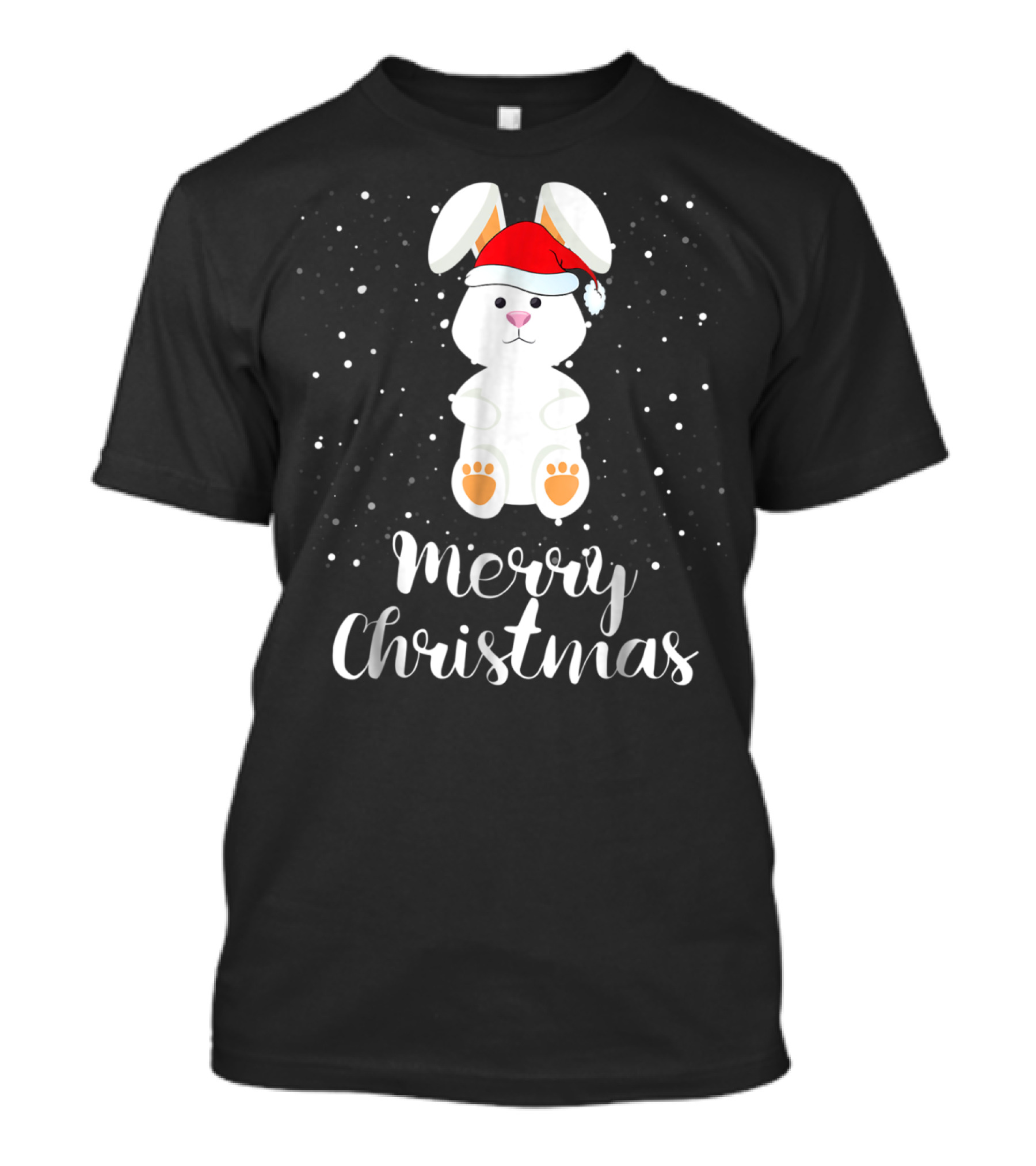 Merry Christmas Rabbit Funny Santa Hat Matching Family Group T-Shirt