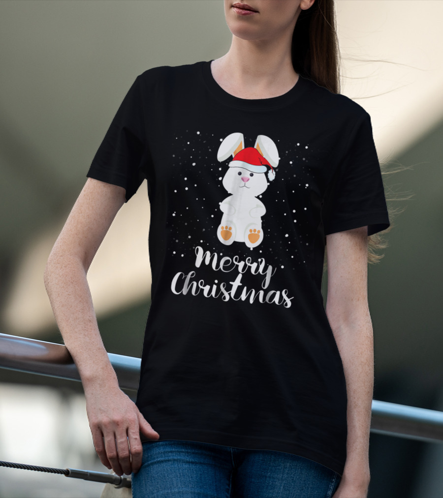 Merry Christmas Rabbit Funny Santa Hat Matching Family Group T-Shirt