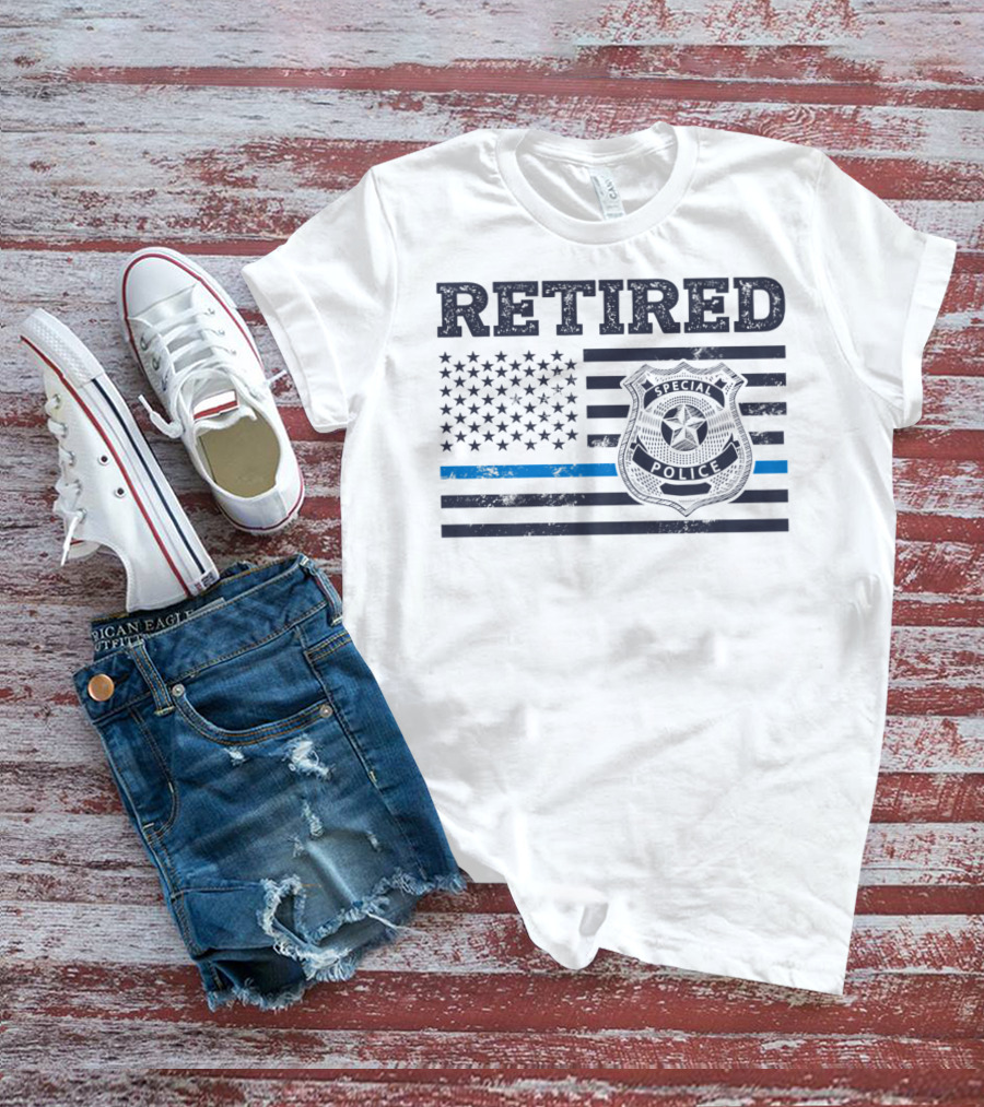 Retied Special Police Badge Thin Blue Line American Flag T-Shirt