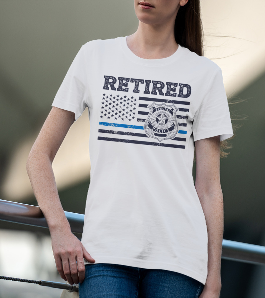 Retied Special Police Badge Thin Blue Line American Flag T-Shirt