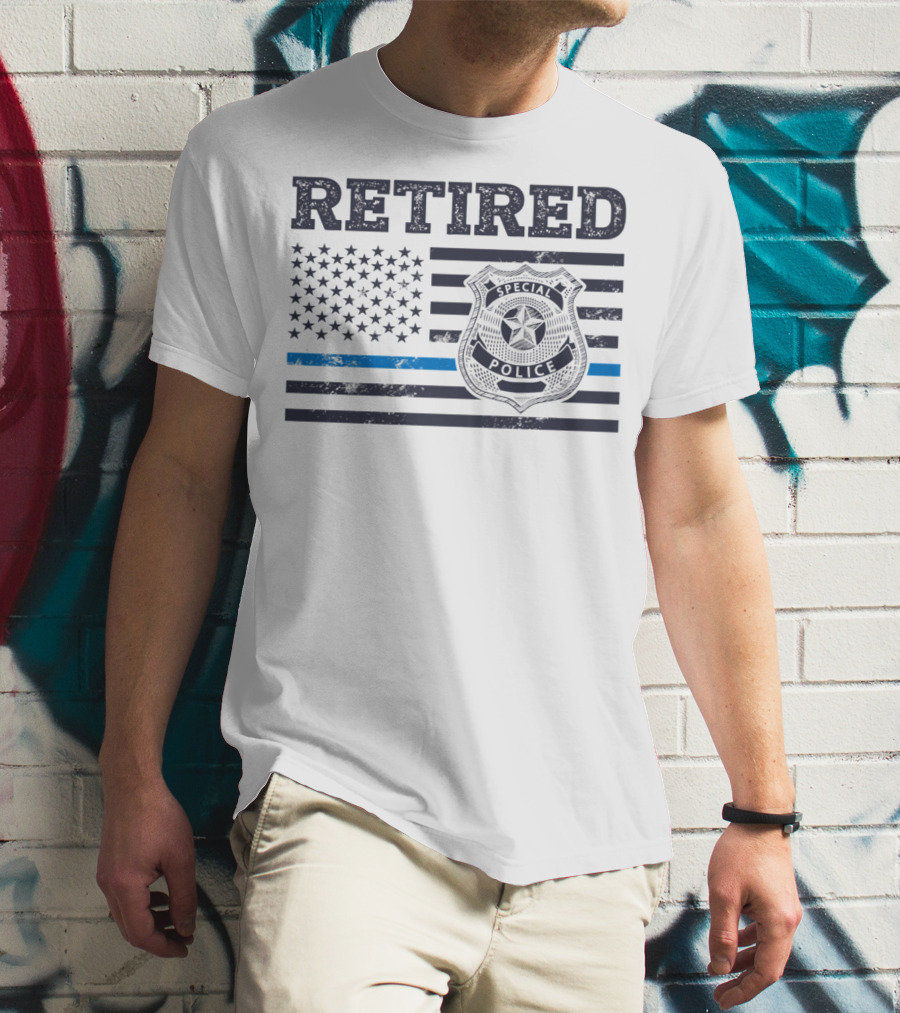 Retied Special Police Badge Thin Blue Line American Flag T-Shirt