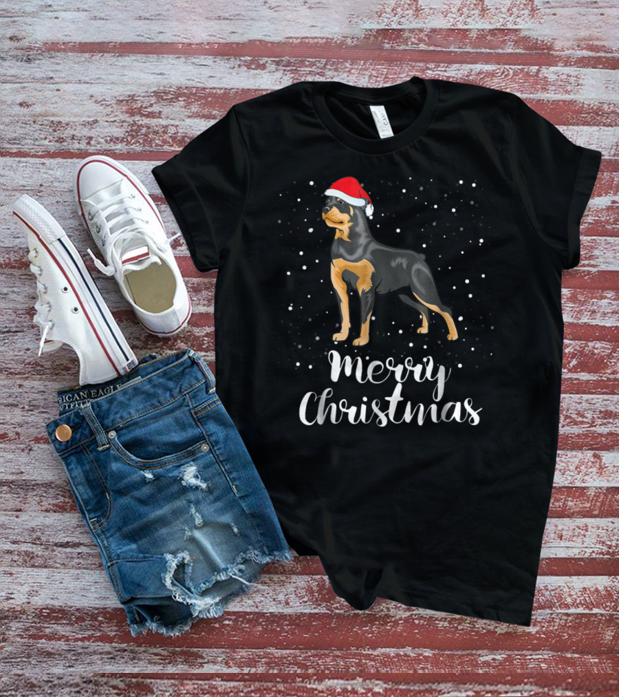 Merry Christmas Rottweiler Santa Hat Snowfest Matching Family Group T-Shirt