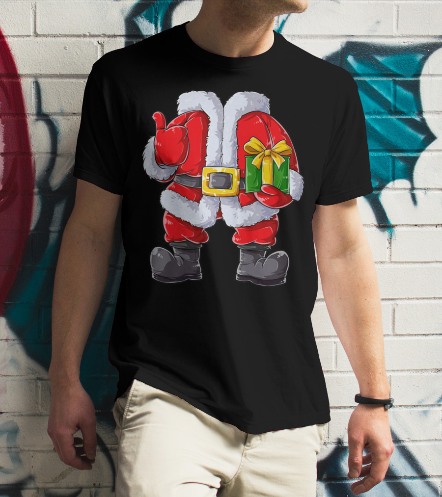 Santa Claus Costume With Gift Holiday Boys Christmas T-Shirt