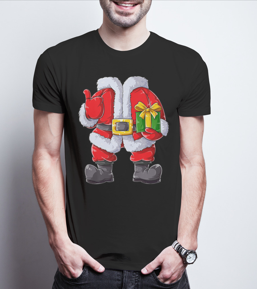 Santa Claus Costume With Gift Holiday Boys Christmas T-Shirt