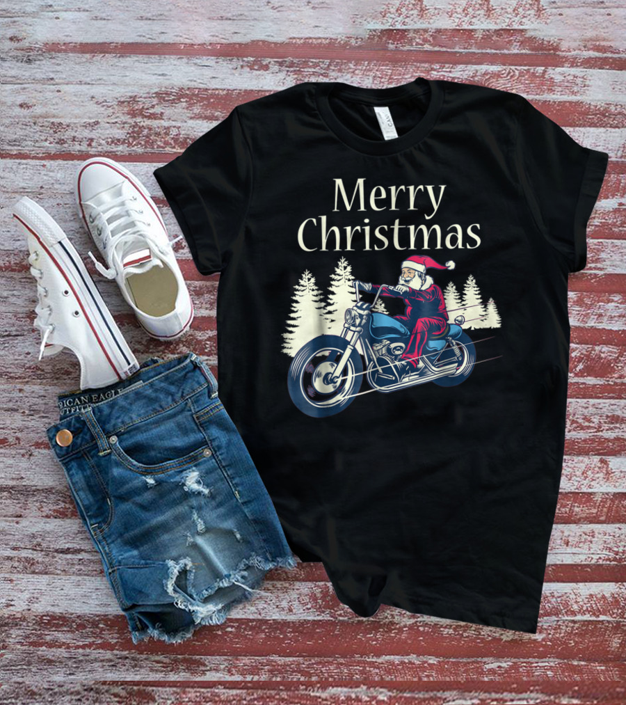 Merry Christmas Santa Claus Riding Motorcycle T-Shirt