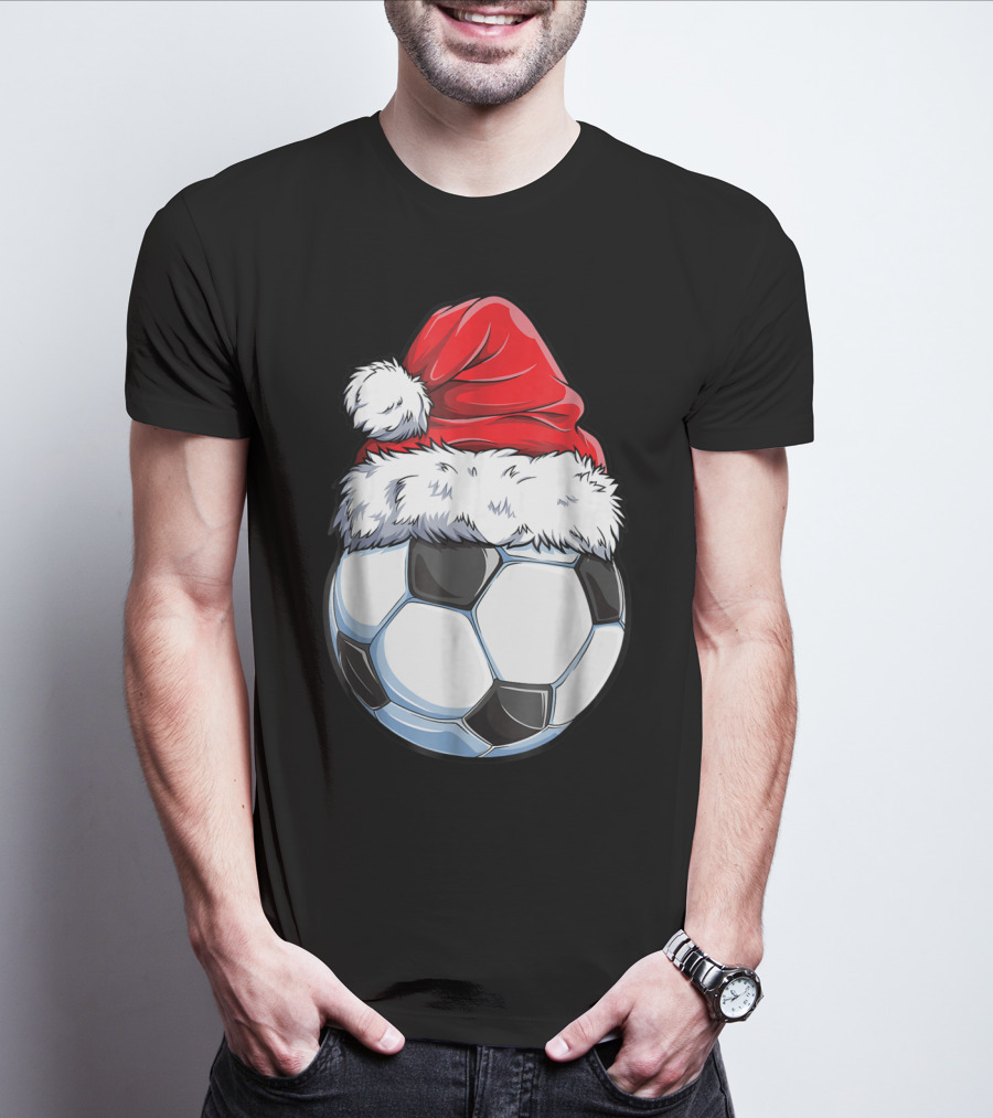 Santa Hat On Soccer Ball Christmas Xmas T-Shirt