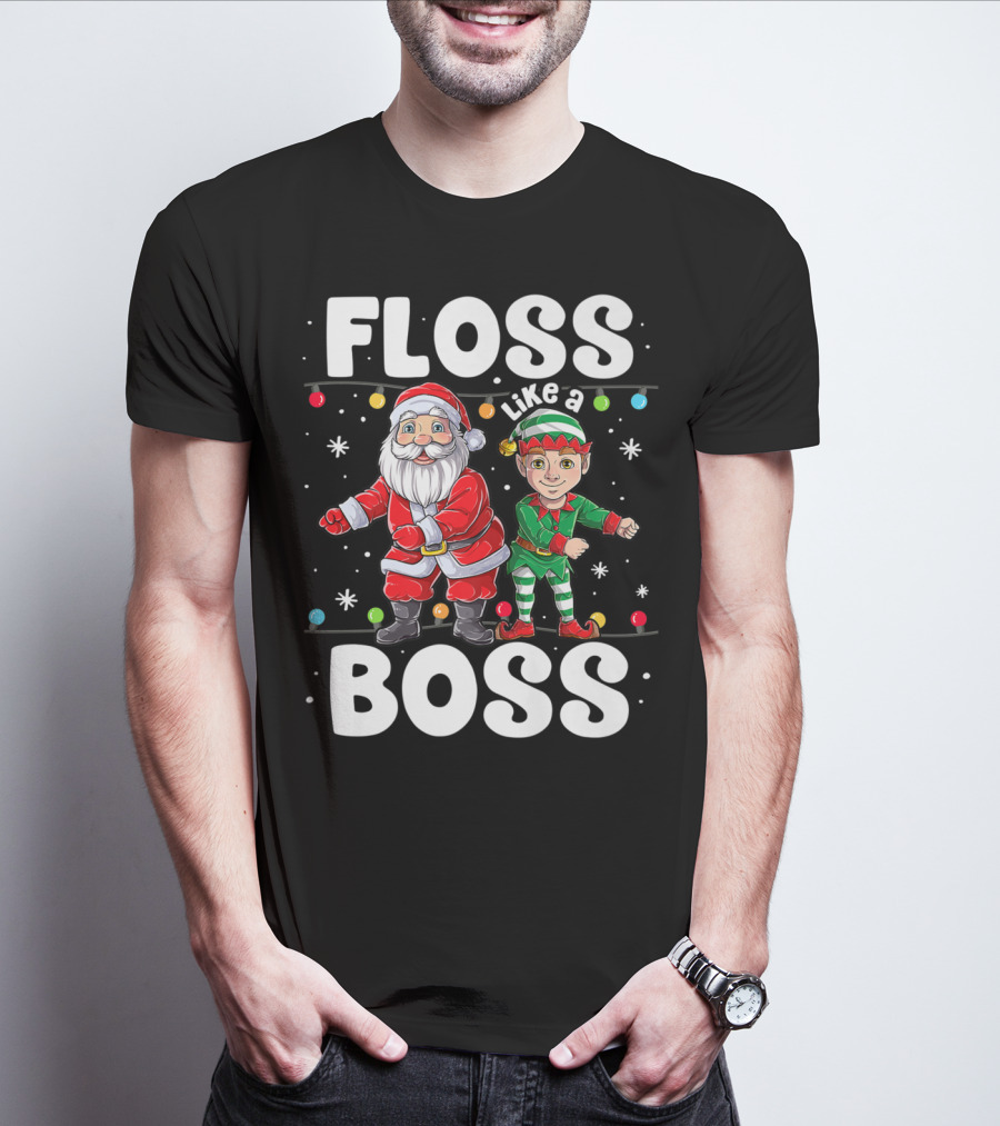 Floss Like A Boss Santa Elf Dance Christmas Lights T-Shirt