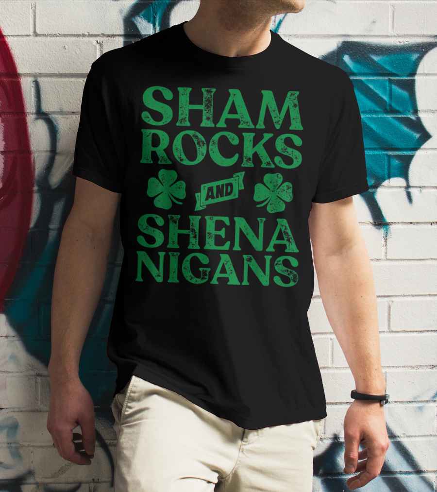 SHAMROCKS AND SHENANIGANS Clover Symbols Green St. Patrick's Day Fun T-Shirt