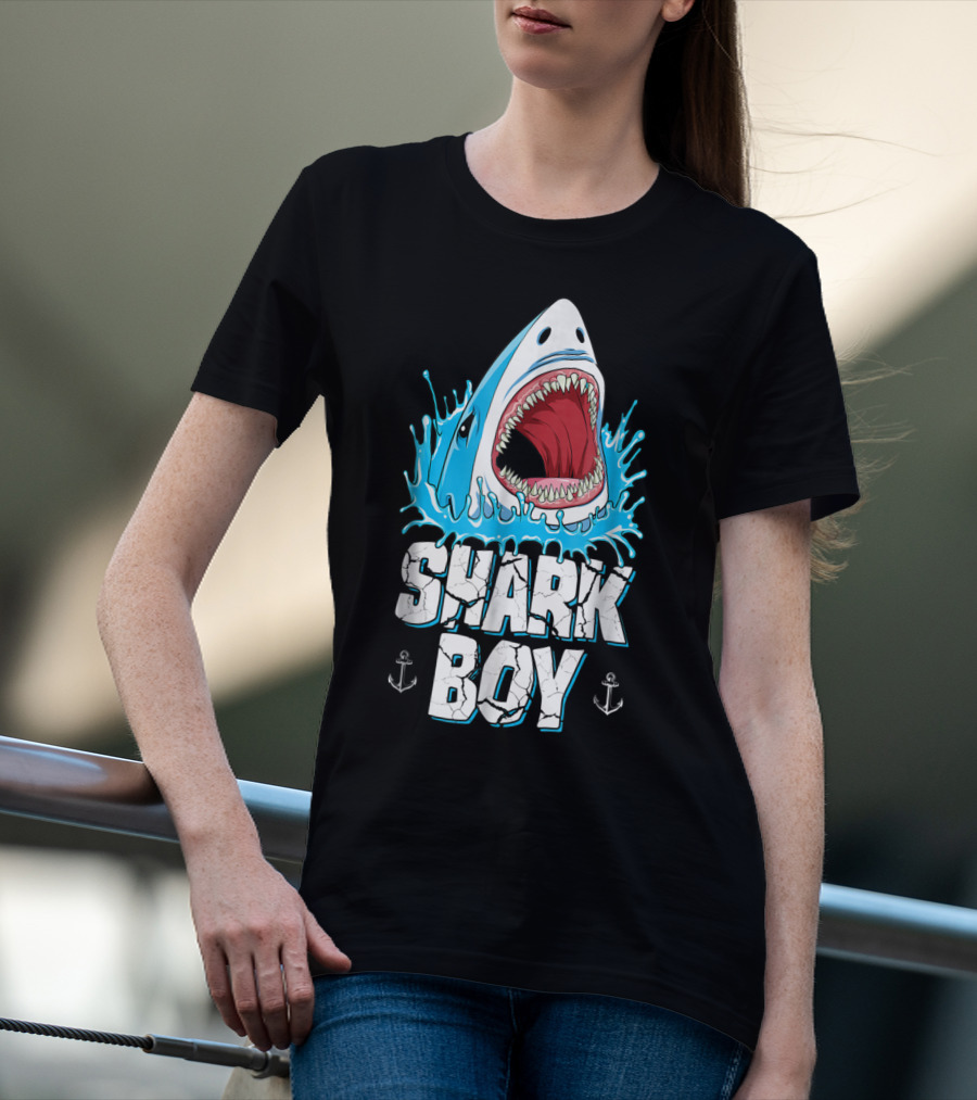 SHARK BOY Fierce Shark With Splashes And Anchors T-Shirt