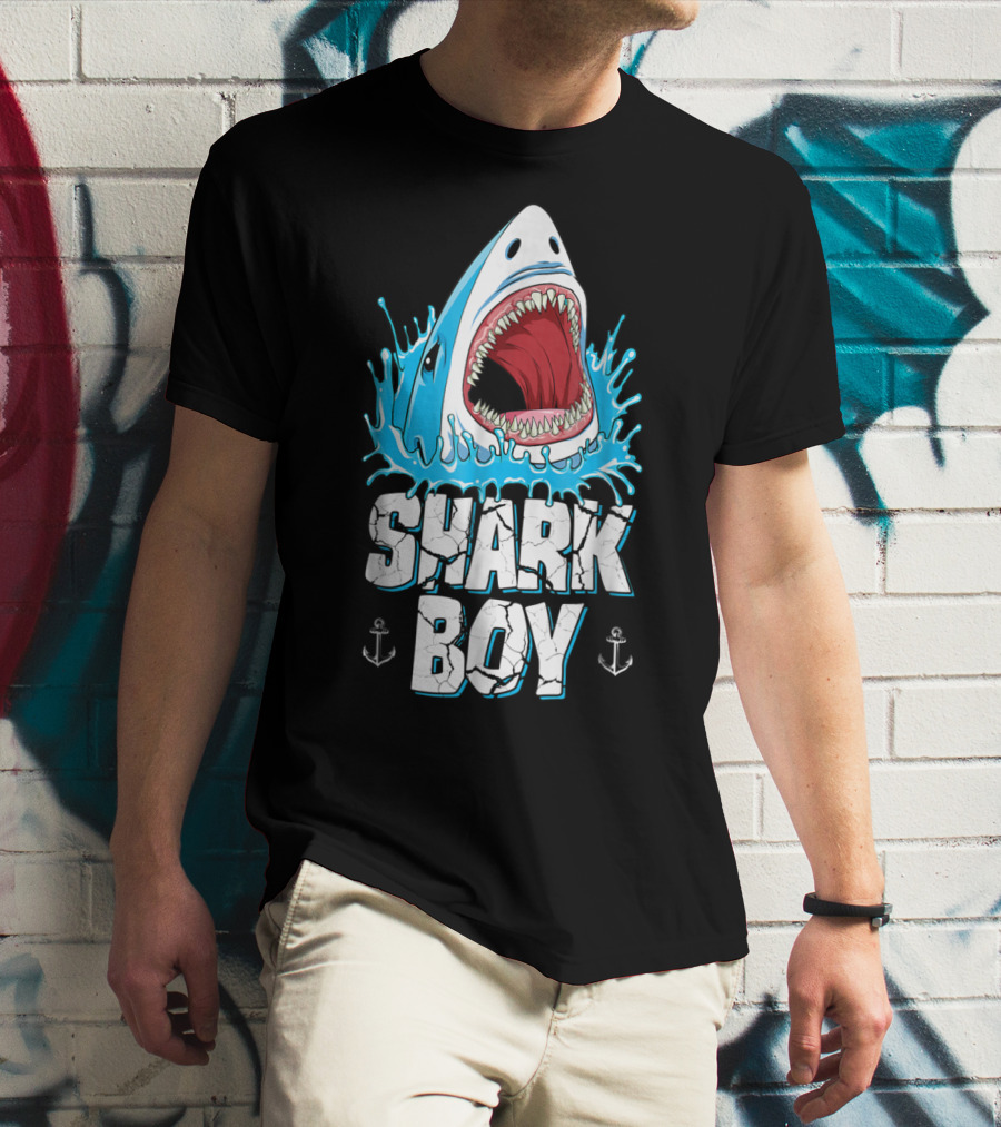 SHARK BOY Fierce Shark With Splashes And Anchors T-Shirt