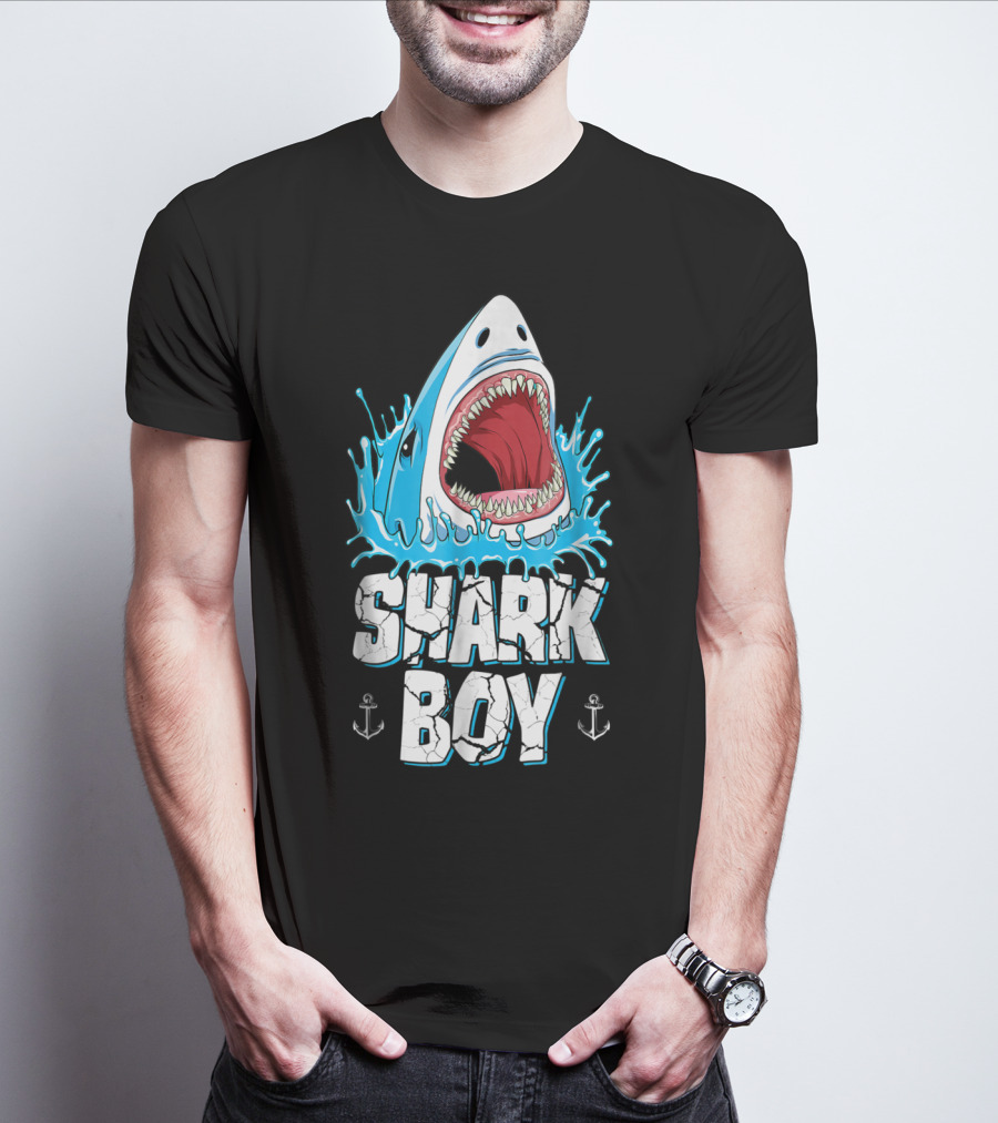 SHARK BOY Fierce Shark With Splashes And Anchors T-Shirt