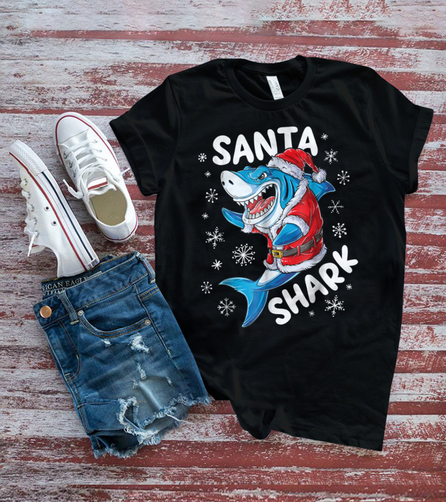 Santa Shark Christmas Boys Men T-Shirt