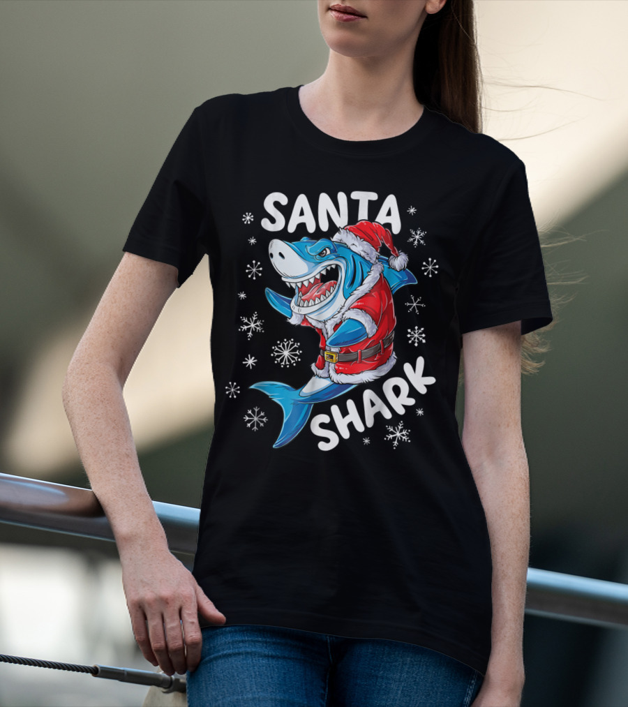 Santa Shark Christmas Boys Men T-Shirt