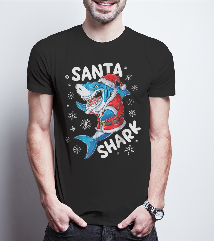 Santa Shark Christmas Boys Men T-Shirt