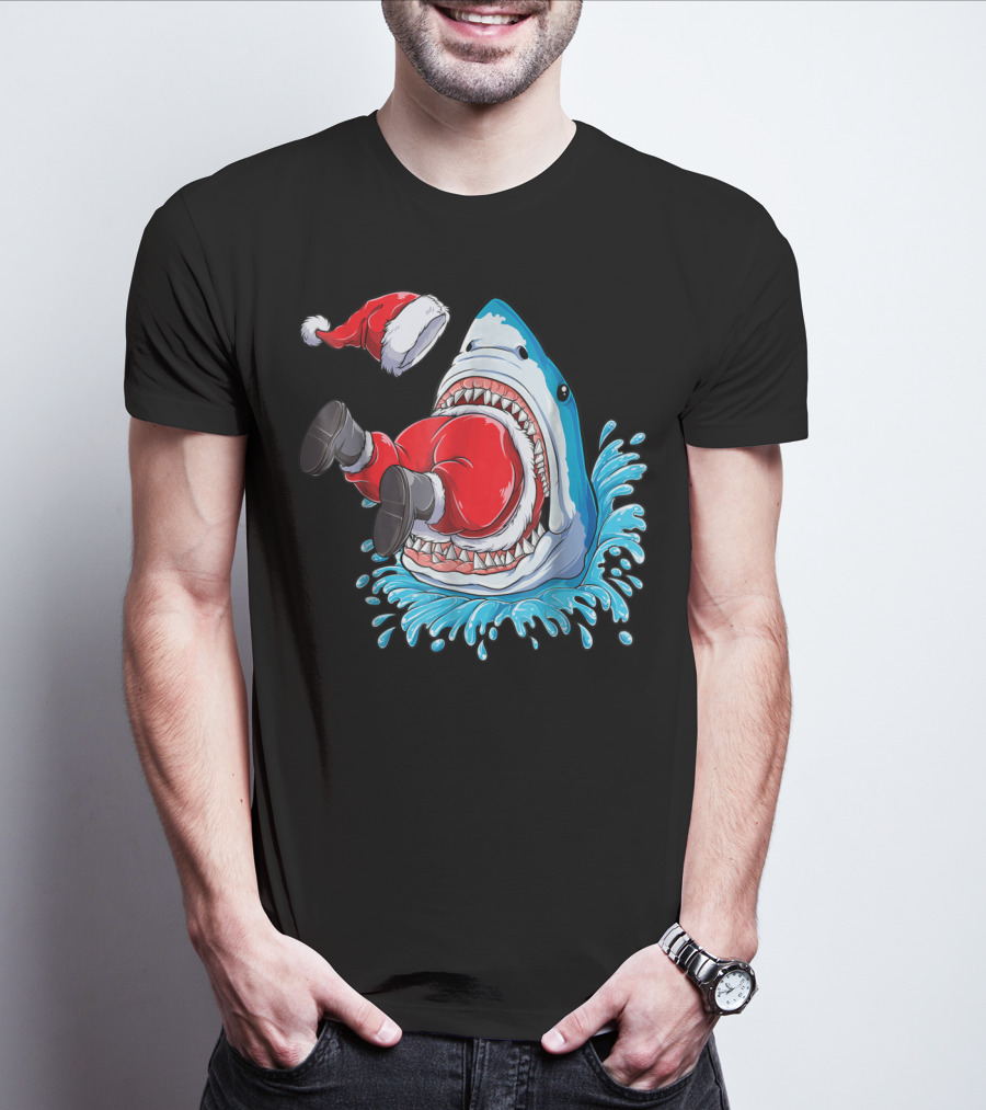 Merry Sharkmas Santa Claus Shark Christmas Holiday Fun T-Shirt