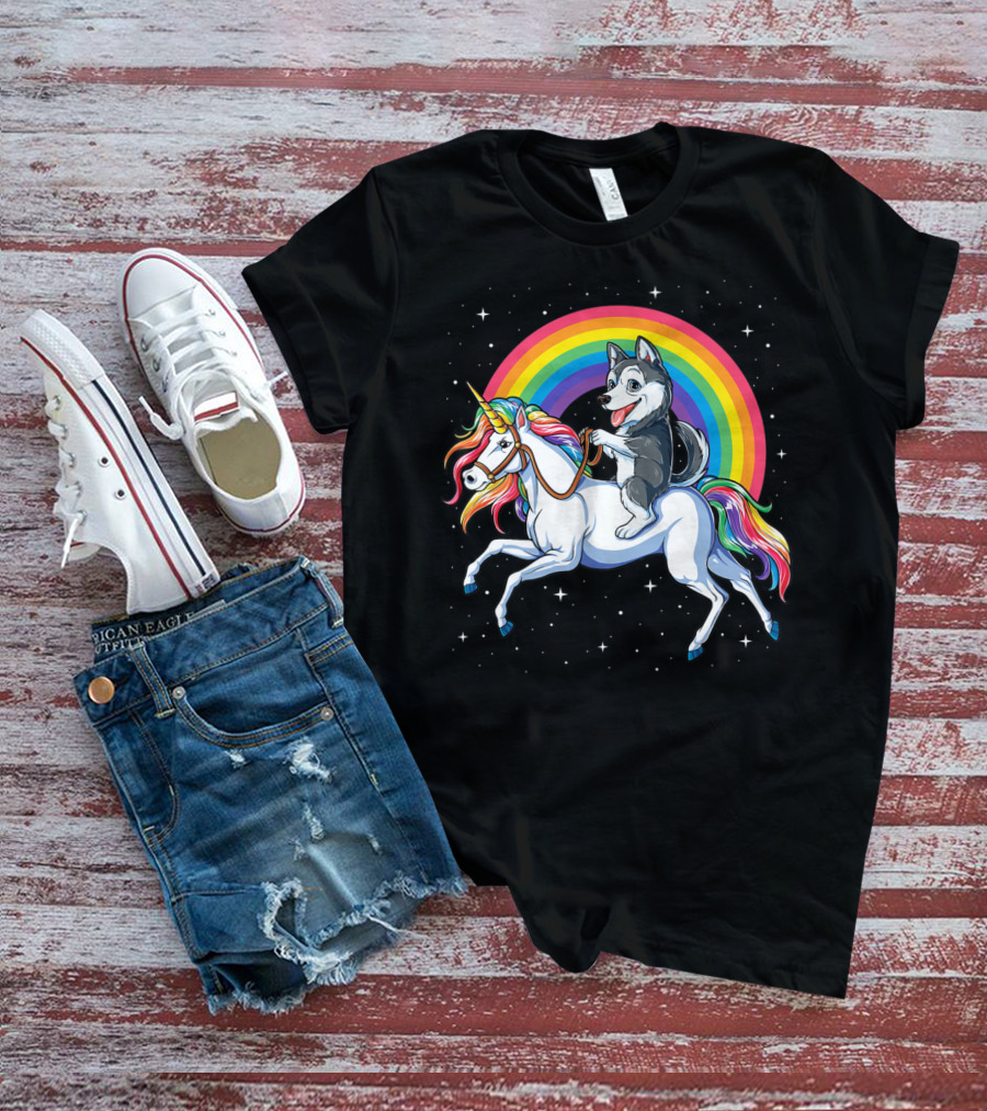 Siberian Husky Riding Rainbow Unicorn In Space Galaxy MK Women's T-Shirt