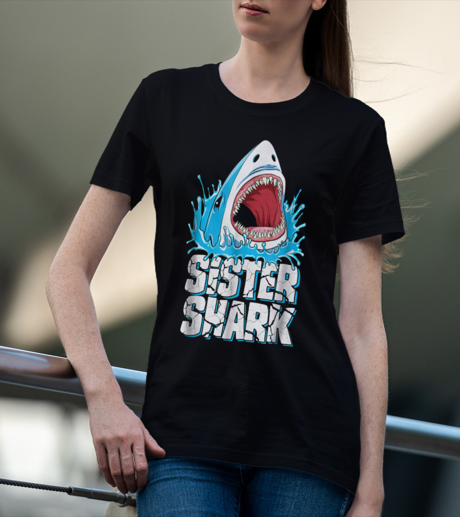 Sister Shark Family Splashing Water Jaws Open T-Shirt