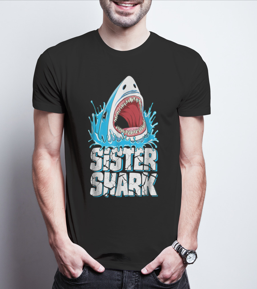 Sister Shark Family Splashing Water Jaws Open T-Shirt