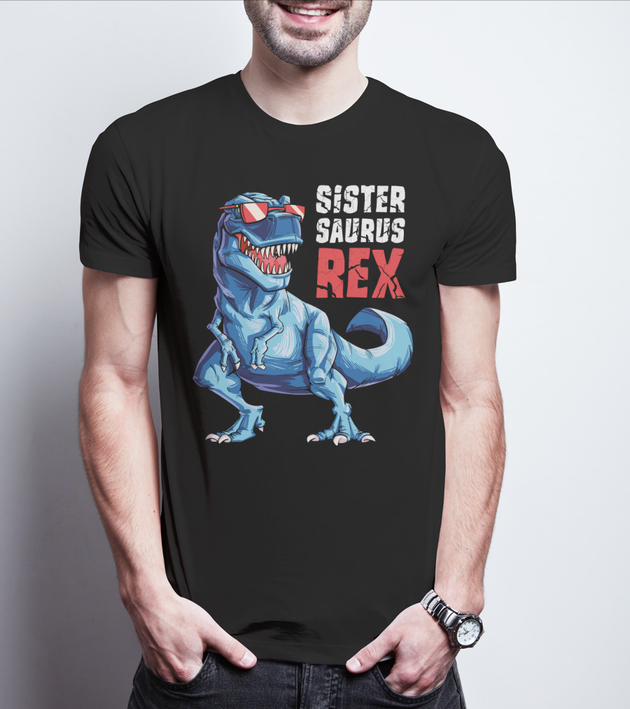 Sister Saurus Rex Dinosaur With Sunglasses T-Shirt